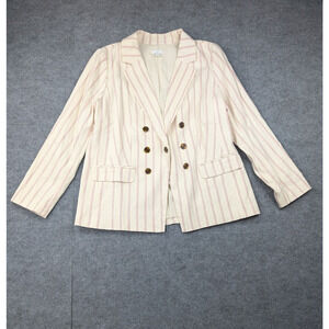 J Jill Linen Blazer Womens Large Petite Double Breasted Coastal Career Striped